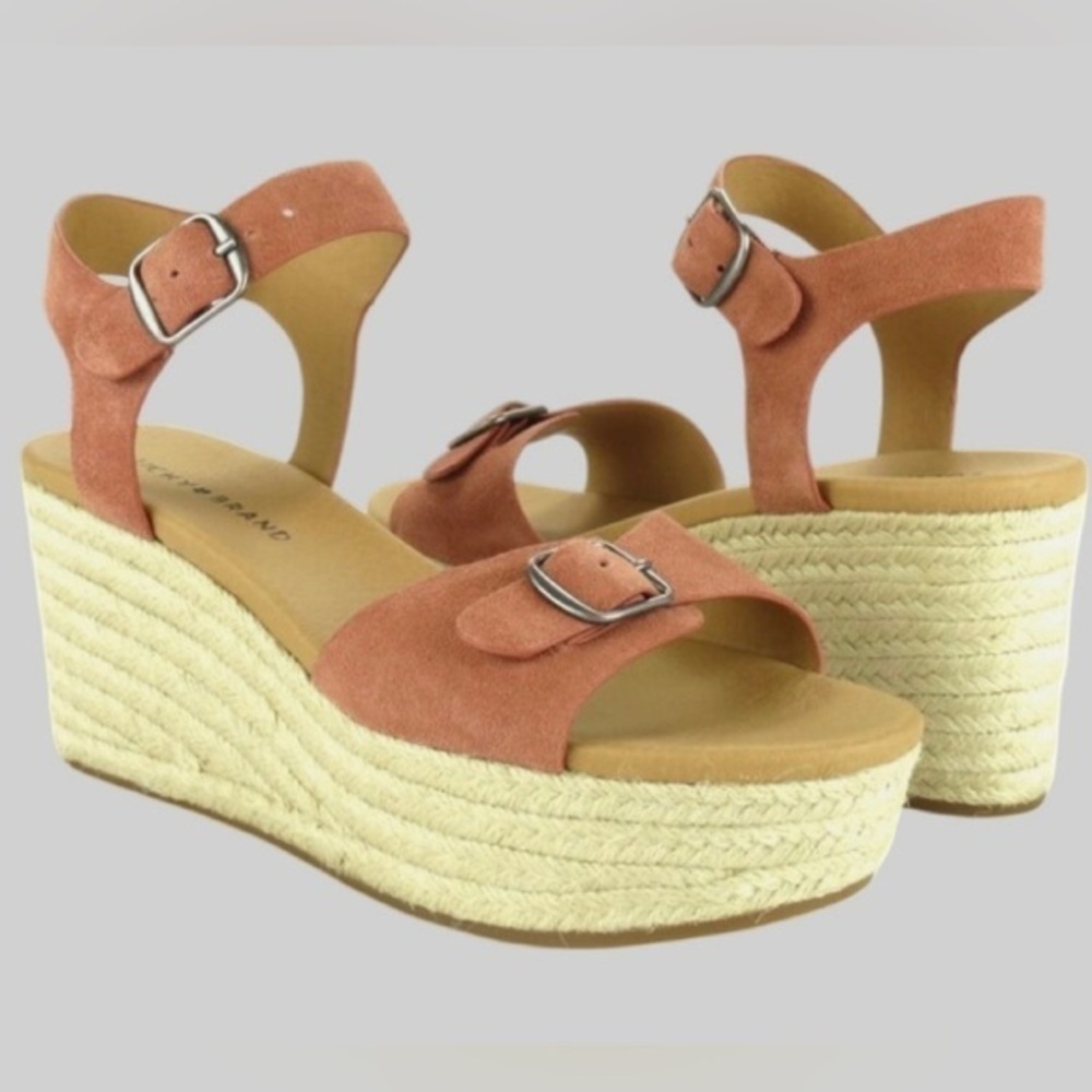 LUCKY BRAND NWOB NAVEAH Suede ankle strap wedge espadrille in canyon rose